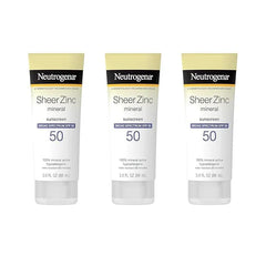 Neutrogena Mineral Sunscreen Sheer Zinc Oxide Dry-Touch Lotion, Broad Spectrum Sunblock SPF 50, Water Resistant Sunscreen For Sensitive Skin, 3 fl. oz, 3 Pack
