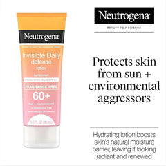 Neutrogena Invisible Daily Defense Fragrance-Free Sunscreen Lotion, Broad Spectrum SPF 60+, Oxybenzone-Free & Water-Resistant, Sun & Environmental Aggressor Protection, 3.0 fl. oz