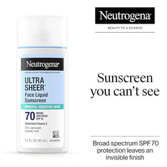 Neutrogena Ultra Sheer Liquid Mineral Sunscreen For Face, Lightweight, Broad Spectrum SPF 70 Facial Sunscreen for Sensitive Skin Leaves a Silky, Non-Greasy Finish, Oxybenzone-Free Sun Care, 1.4 fl. oz