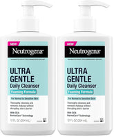 Neutrogena Ultra Gentle Foaming Facial Cleanser, Foaming Face Wash for Sensitive Skin, Gently Cleanses Away Dirt, Oil & Makeup Without Over Drying, Fragrance-Free, 12 fl. oz (Pack of 2)