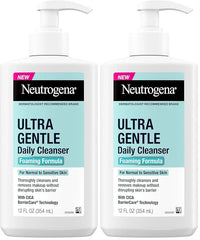 Neutrogena Ultra Gentle Foaming Facial Cleanser, Foaming Face Wash for Sensitive Skin, Gently Cleanses Away Dirt, Oil & Makeup Without Over Drying, Fragrance-Free, 12 fl. oz (Pack of 2)