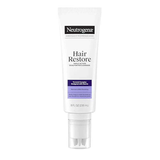 Neutrogena Hair Restore Triple Action Scalp Detox Cleanser, Triple Acid Scalp Detox & Clarifying Treatment to Remove Dead Skin Cells, Clear Scalp Buildup, Sulfate-Free, 8 fl. oz