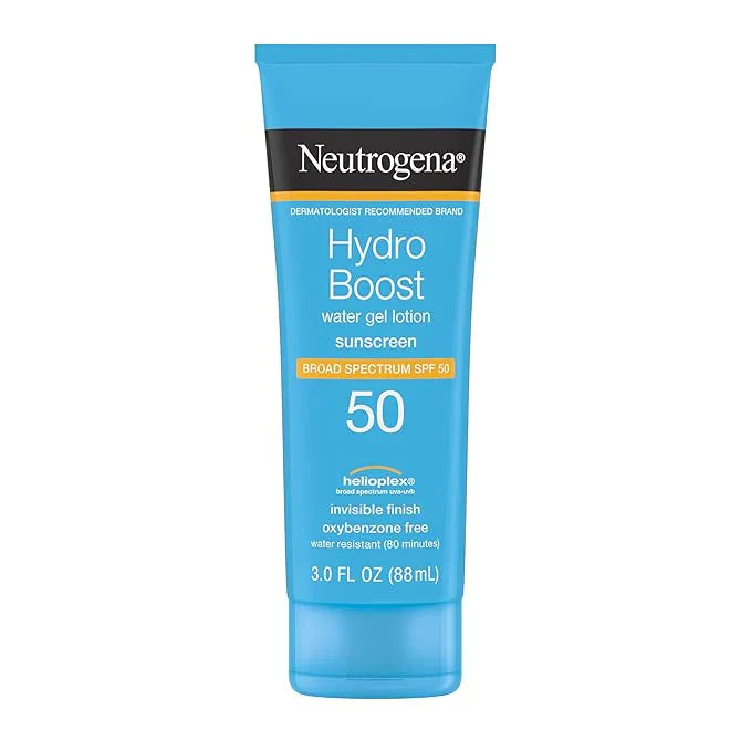 Neutrogena Hydro Boost Water Gel Sunscreen SPF 50, Oil‑Free Hydrating & Water‑Resistant Face & Body Sunscreen Lotion, Non‑Greasy, Broad Spectrum, Lightweight Moisturizer, 3 fl oz, Pack of 3
