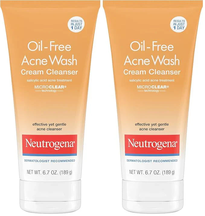 Neutrogena Oil-Free Acne Face Wash Cream Cleanser, 2% Salicylic Acid Acne Treatment, Daily Facial Cleanser for Acne-Prone Skin, 6.7 fl. oz (Pack of 2)