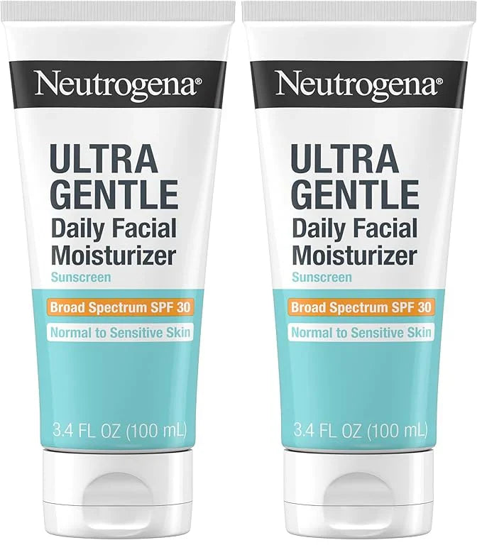 Neutrogena Ultra Gentle Daily Facial Moisturizer with SPF 30 Sunscreen with CICA,Lightweight Face Lotion-with Broad Spectrum SPF 30 for Normal to Sensitive Skin,Fragrance-Free,3.4 fl. oz,(Pack of 2)