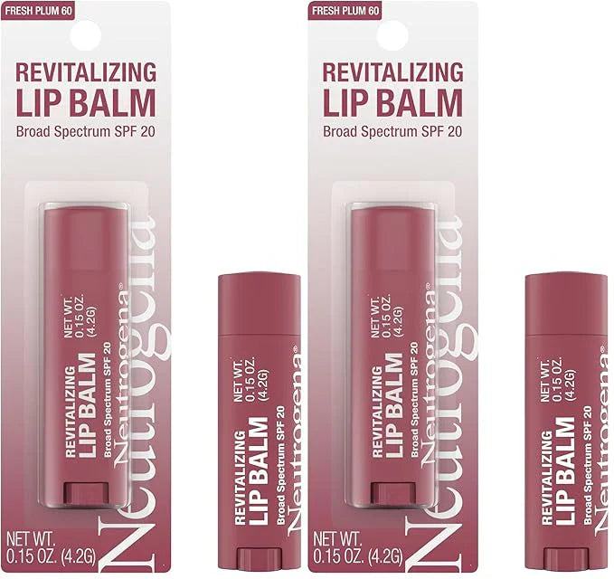 Neutrogena Revitalizing Tinted Lip Balm with SPF 20, Hydrating Tinted Lip Care with Sunscreen, Moisturizing Sheer Tint for Softer, Healthier-Looking Lips, Sheer Fresh Plum 60, 0.15 oz (Pack of 2)