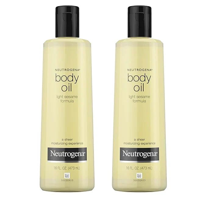 Neutrogena Body Oil Light Sesame Formula, Twin Pack of 16 fl oz, Radiant Glow Moisturizer for Dry Skin, Bath & Shower Oil For Smooth and Hydrated Skin