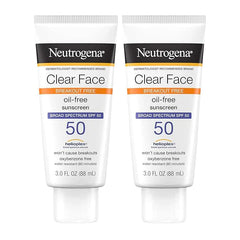 Neutrogena Clear Face Sunscreen Lotion for Acne-Prone Skin, Broad Spectrum SPF 50 Facial Sunscreen for Oily Skin, Oil-, Fragrance- & Oxybenzone-Free Water Resistant Sunscreen, Twin Pack, 2 x 3 fl. oz
