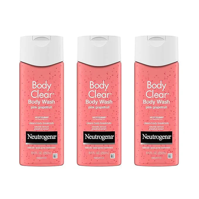 Neutrogena Body Clear Acne Body Wash Pink Grapefruit - Salicylic Acid Formula for Breakout Treatment, Exfoliating Cleanser for Clear Skin, 8.5 fl. oz. Bottle, 3-Pack