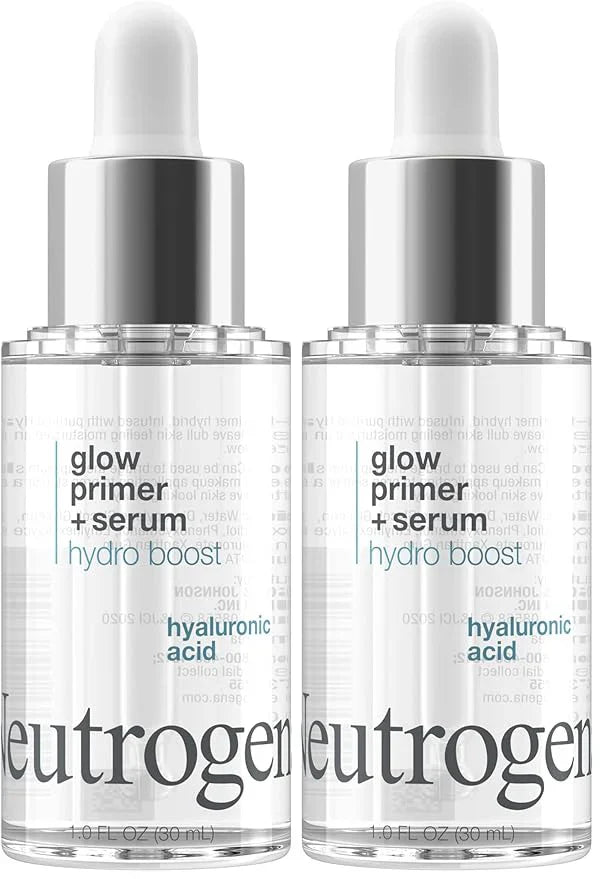Neutrogena Hydro Boost Glow Booster Primer & Serum, Hydrating & Moisturizing Face Serum-to-Primer Hybrid, Infused with Purified Hyaluronic Acid & Designed to Instantly Hydrate, 1.0 fl. oz (Pack of 2)