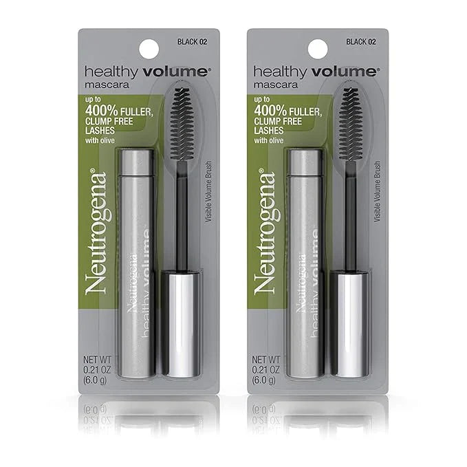 Neutrogena Healthy Volume Lash-Plumping Mascara, Volumizing and Conditioning Mascara with Olive Oil to Build Fuller Lashes, Clump-, Smudge- and Flake-Free, Black 02, 0.21 oz (Pack of 2)